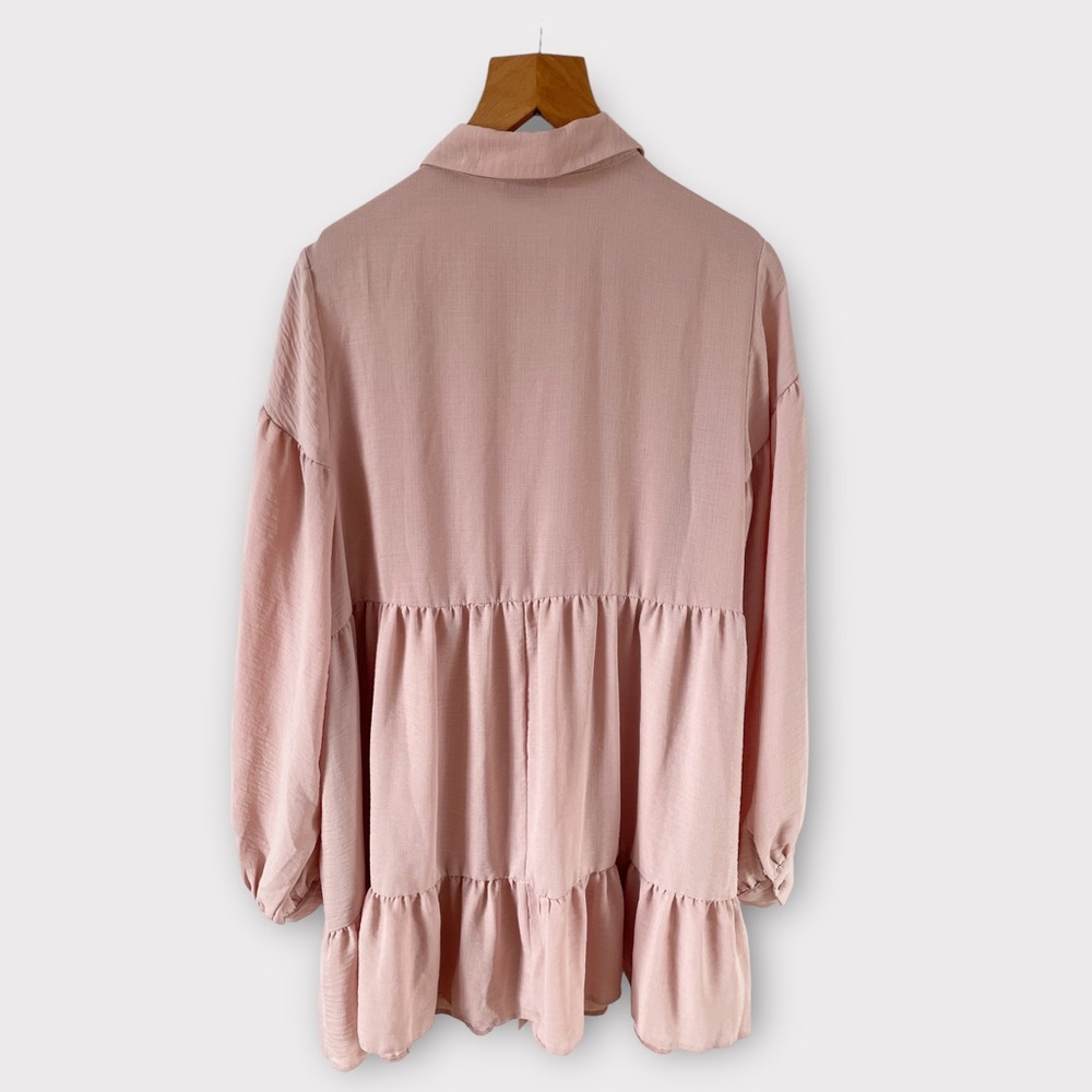 Evans Tiered Shirt Blouse Top Tunic Fit Plus Size 20 Pink Blush Long Sleeve - Picture 3 of 9